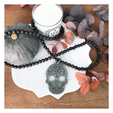 collier, tete de mort, kaki, sautoir, bijoux