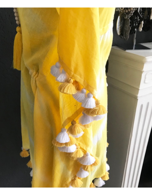 tunique, caftan, jaune, pompons, geraldinestylefashion