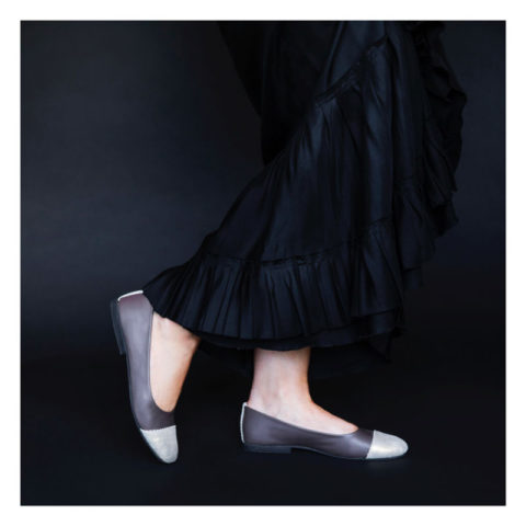 Ballerines taupes & dorées, Collection Cuir