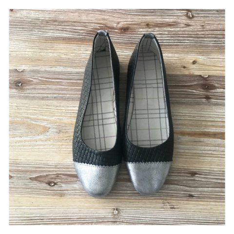 ballerines, noir, argent, cuir