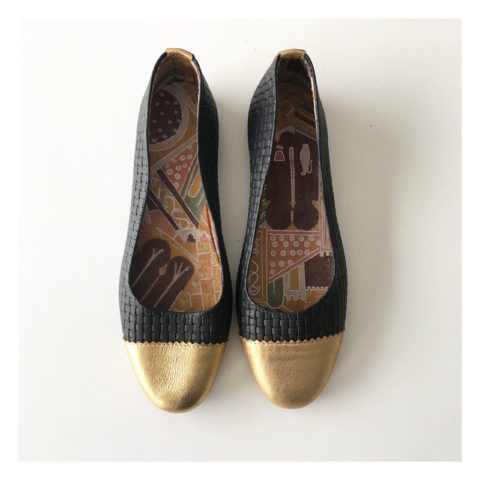 ballerines, cuir, noir, doré, geraldinestyle, modèle exclusif