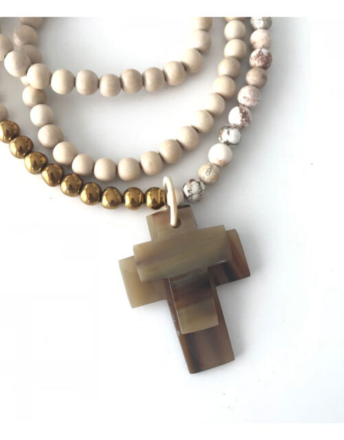 collier, geraldinestylejewelry, creme, doré, bois