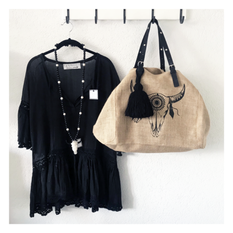 cabas, jute, noir, buffle, luna sarah