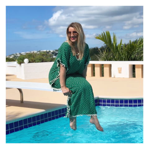 caftan, vert, pois, tunique, geraldine, pois
