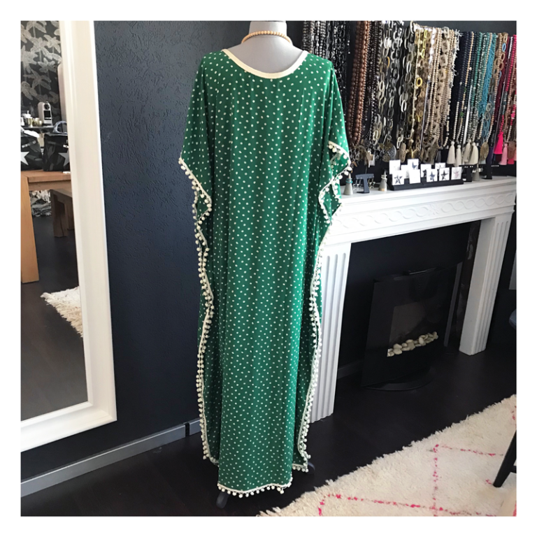 caftan, vert, pois, tunique, geraldine, pois
