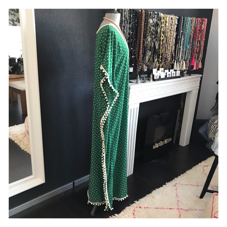 caftan, vert, pois, tunique, geraldine, pois