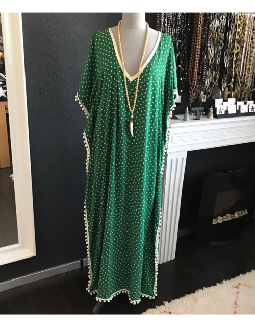 caftan, vert, pois, tunique, geraldine, pois