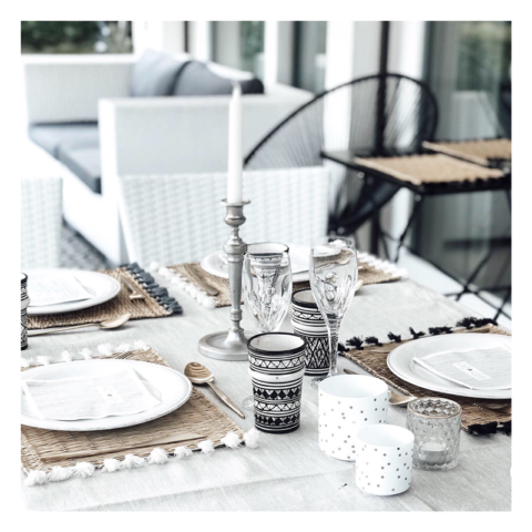 set table, osier, pompons, artisanat, maroc