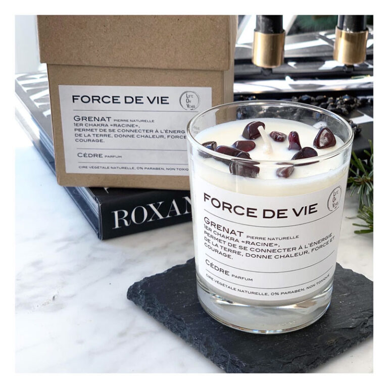 bougie, force de vie, life on venus, pierres semi-precieuses, cire naturelle