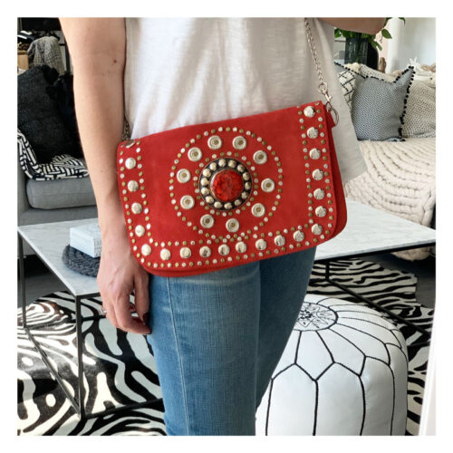 pochette, daim, rouge, geraldinestyle