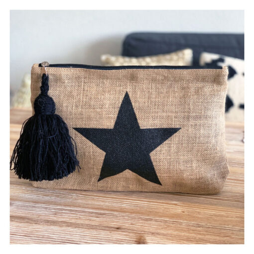 pochette, etoile, noire, jute, luna sarah