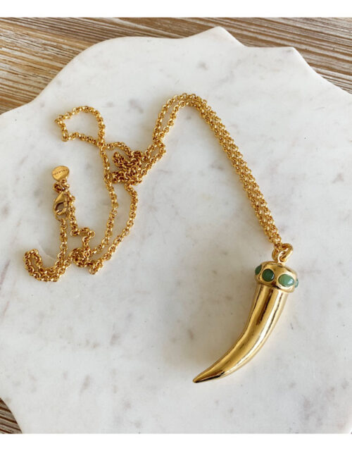 collier, corne, velatti, or, quartz vert, bijoux, geraldinestyleshop