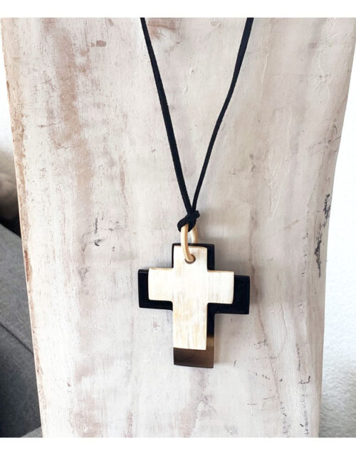 collier, croix, corne, naturelle, faith, geraldinestylejewelry