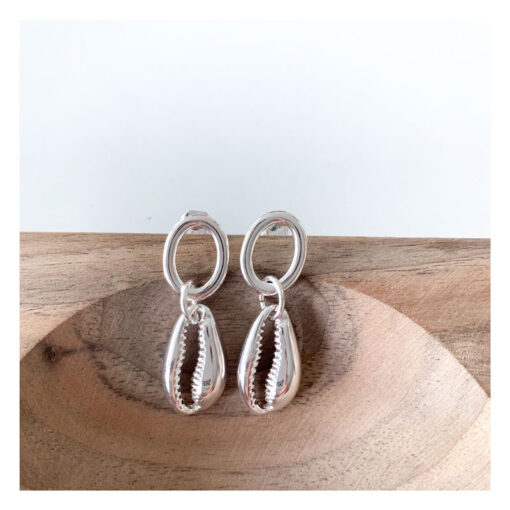 boucles oreilles, cowrie, coquillage, argent, geraldinestylejewelry