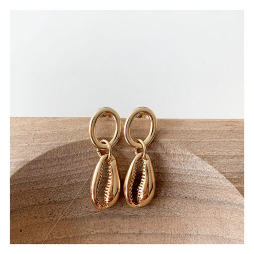 boucles oreilles, dore, cowrie, bijoux, geraldinestylejewelry