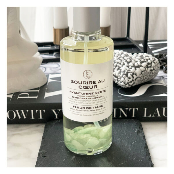 spray, sourire au coeur, parfum, parfum ambiance, parfum interieur, pierres semi-precieuses, aventurine verte
