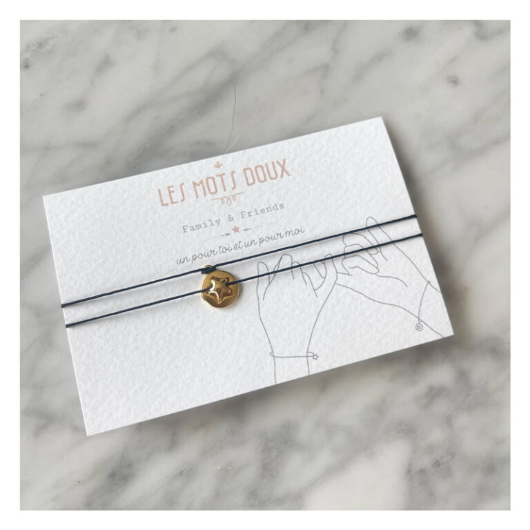 bracelets, toi et moi, dore, noir, les mots doux, amour, love, etoile