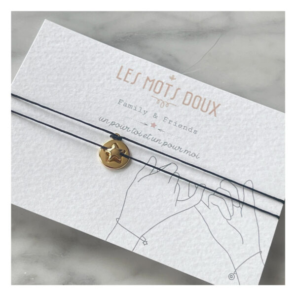 bracelets, toi et moi, dore, noir, les mots doux, amour, love, etoile