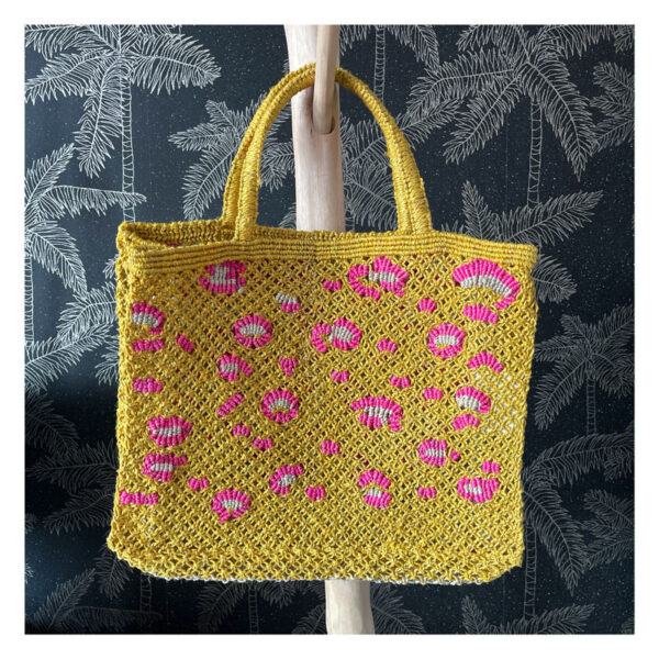 sac, jute, bag, the jacksons, macrame, leopard, rose, jaune
