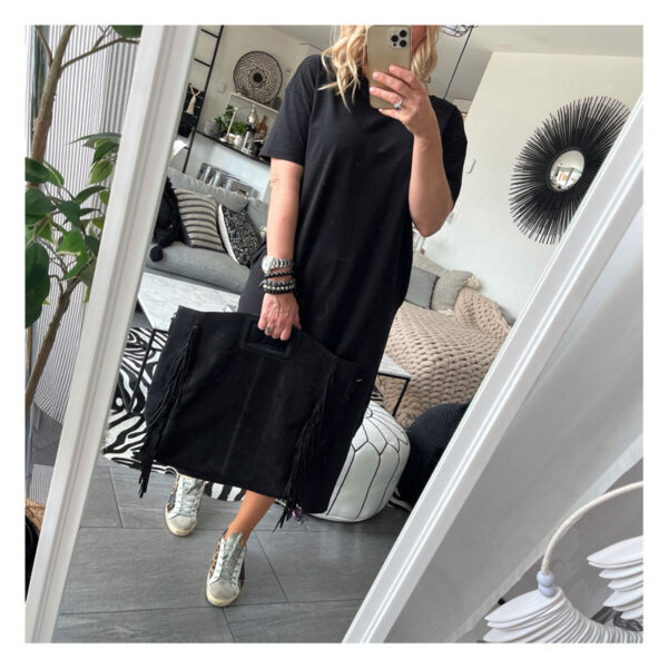 sac, bandouliere, daim, maxi, noir, franges, choice by geraldine style, handmade