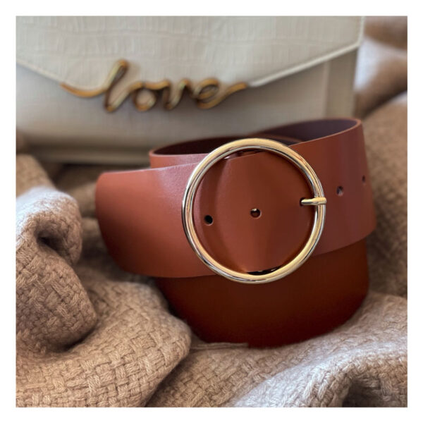 ceinture, cuir, camel, dore
