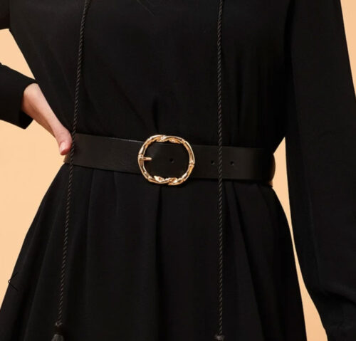 ceinture, cuir, noir, doree