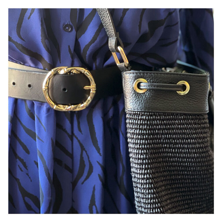 ceinture, cuir, noir, doree