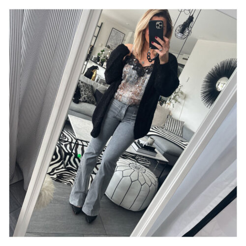 jeans, flare, gris, mkt studio