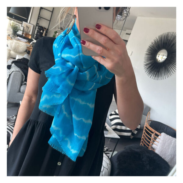 echarpe, boheme, bleu, july to june, tie and dye