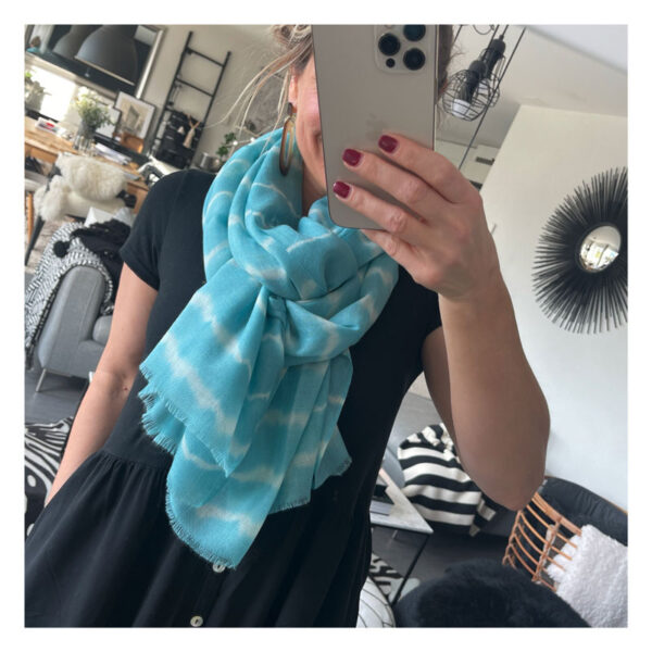 echarpe, boheme, vert d'eau, july to june, tie and dye