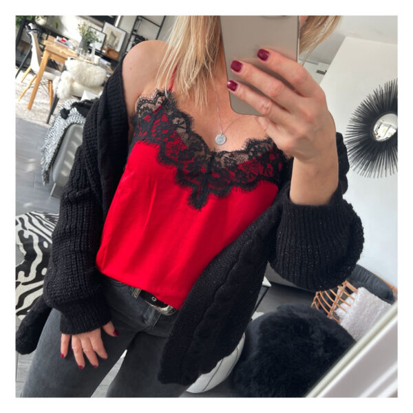 top, rouge, dentelle, lpb, sexy