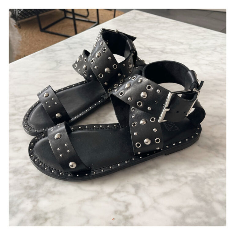 sandales, cuir, noir, ninnette, mkt studio