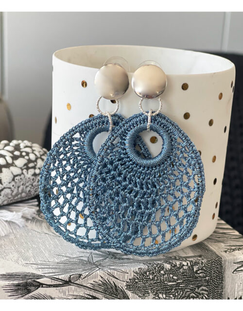 boucles oreille, crochet, bleu, argent, geraldine style jewelry