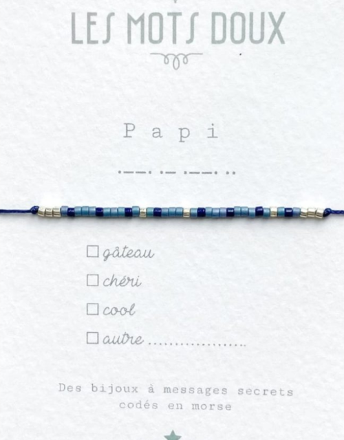 bracelet, morse, les mots doux, papi, bleu