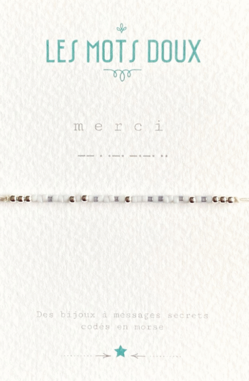 bracelet, merci, blanc, argenté, les mots doux, morse