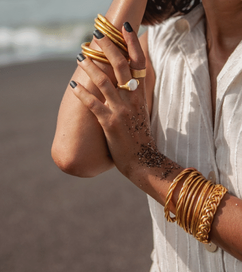 bracelet, feuilles or, kumali, fin, bracelet bouddhiste