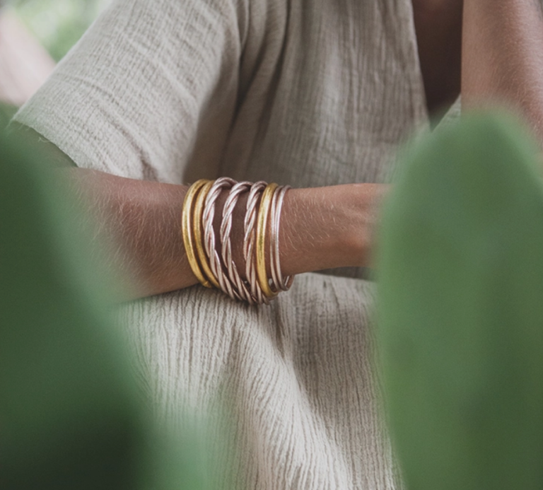 bracelets, feuilles or, feuilles argent, argent, or, kumali, twist, torsade, bracelet bouddhiste