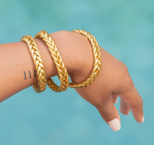 bracelet, feuilles or, dore, kumali, tresse, bracelet bouddhiste