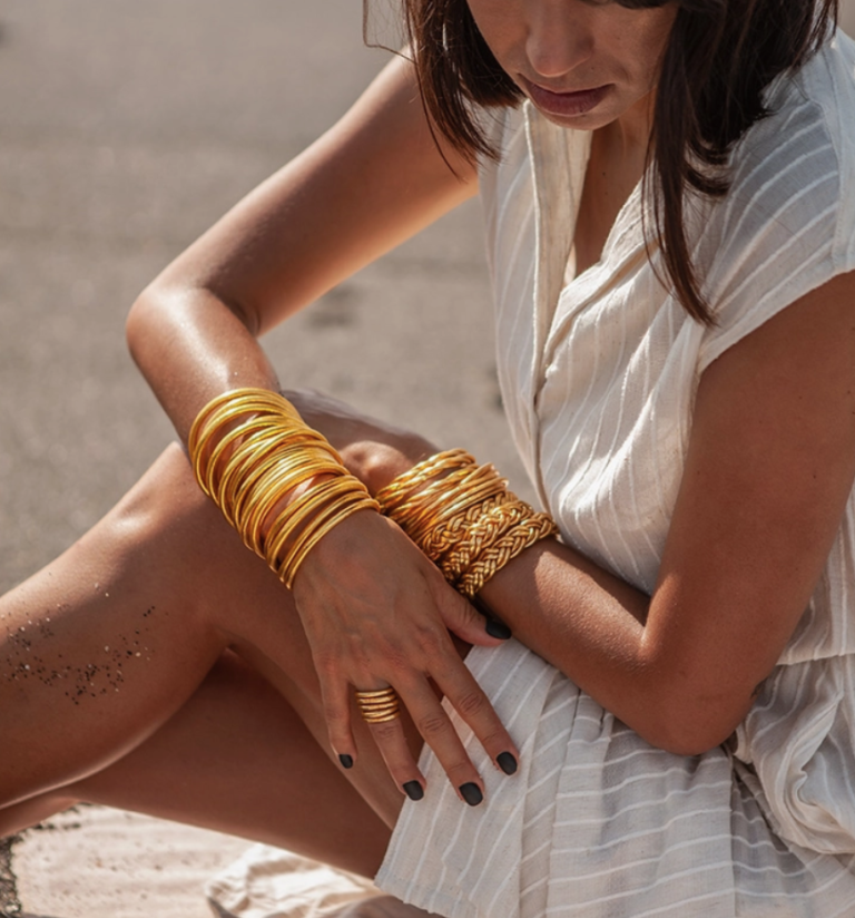 bracelet, tresse double, dore, feuilles or, kumali, bracelet bouddhiste
