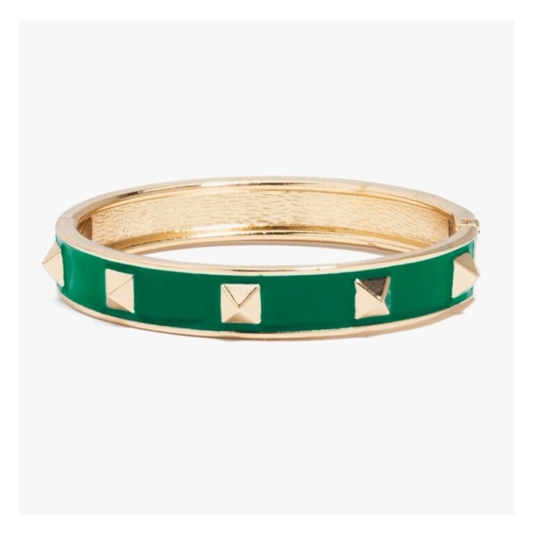 bracelet, jonc, clous, vert, doré jardin