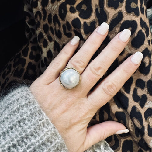 bague, perle, blanche