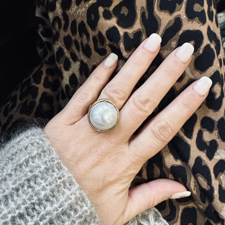 bague, perle, blanche