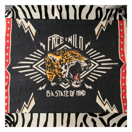 foulard, soie, mkt studio, free and wild, noir, rouge, tigre