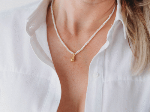 collier, perle, grenouille, blanc, or, dore, velatti, luxury