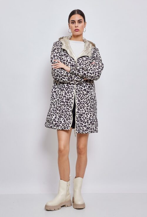 imperméable, parka, leopard, dore, pluie, reversible, style, manteau de pluie, manteau, veste, deperlant
