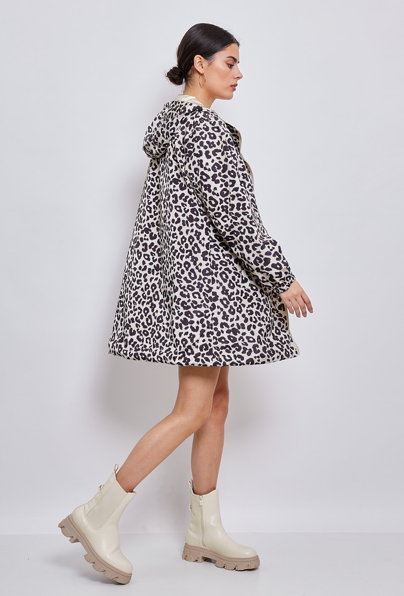 imperméable, parka, leopard, dore, pluie, reversible, style, manteau de pluie, manteau, veste, deperlant