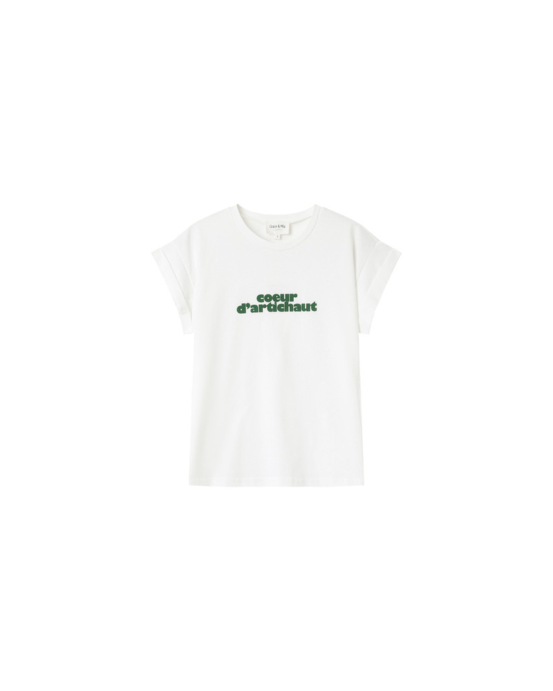 tee-shirt, Jeanne, cœur d’artichaut, blanc, vert, Grace and Mila