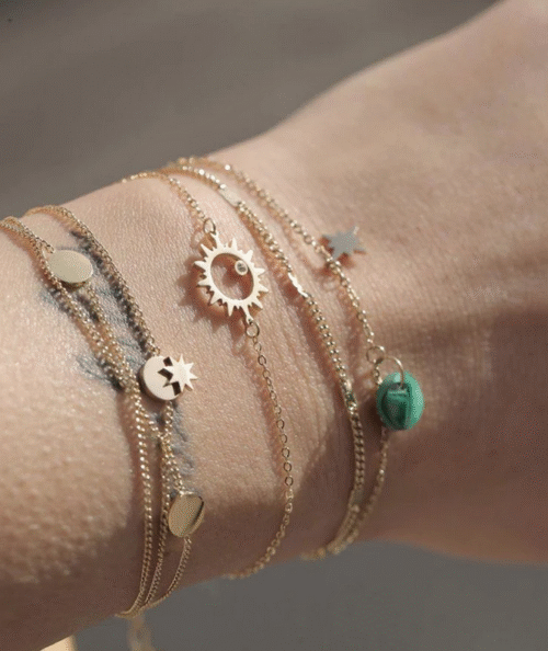 Bracelet, zag bijoux, oursin, soleil, acier inoxydable, doré, argent