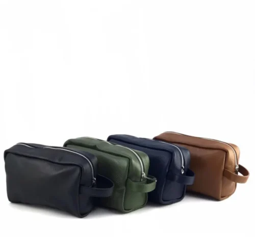 Trousse de bain, trousse, cuir, noir, kaki, bleu marine, brun, fermeture éclair