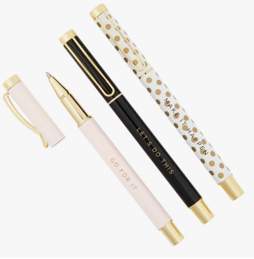 stylos, rose, noir, doré